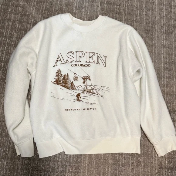 ⛷️ Aspen Colorado Cozy White Crewneck Sweatshirt M ⛷️ - Picture 1 of 3
